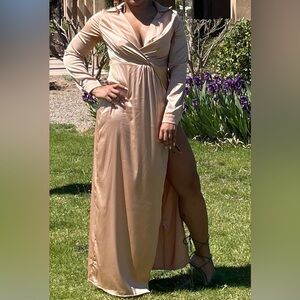 Evening Debut High Slit Satin Maxi Dress